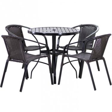Imagem de Conjunto 4 Cadeiras e Mesa Floripa Tampo Ripado em Alumínio para Piscina Trama