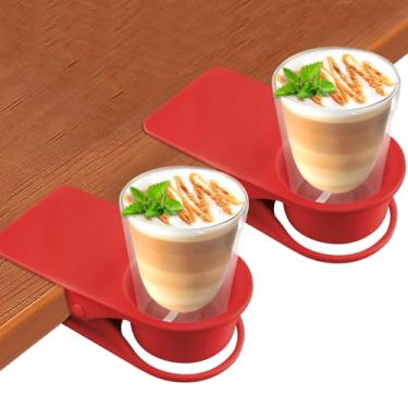 Imagem de 2 peças de clipes de suporte de copo de bebida, Kalolary Suporte de copo de borda de mesa, clipe de suporte de caneca de café, clipe de suporte de copo de garrafa de mesa, clipe versátil para copo