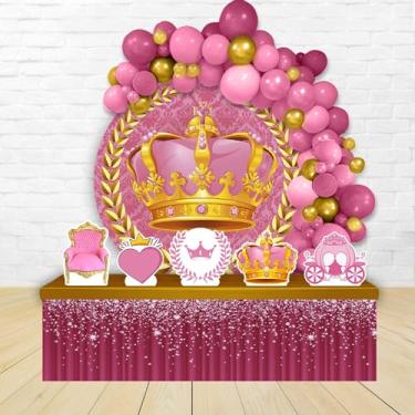 Imagem de Kit Decoração Painel Redondo Festa de Aniversário Infantil Coroa Realeza Rosa