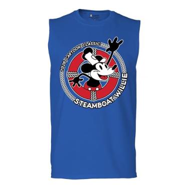 Imagem de Camiseta masculina Steamboat Willie Life Preserver Muscle Funny Classic Cartoon Beach Vibe Mouse in a Lifebuoy Silly Retro, Azul, P