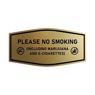 Imagem de Signs ByLITA Placa Fancy Please NO SMOKING (incluindo maconha e cigarros eletrônicos) (ouro escovado) - Pequeno