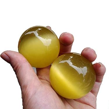 Imagem de RCSTONE Bolas de baoding de olho de tigre artificiais amarelas de 5 cm, bolas de terapia de mão, bolas de estresse para aliviar o estresse, bolas de meditação chinesa com bolsa de transporte