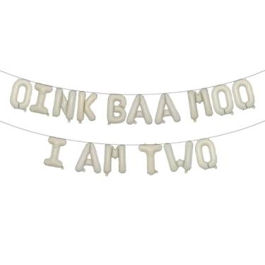 Imagem de Multicolor Oink Baa Moo I am Two Balloons Moo Moo I am Two Balloons Farm 2nd Birthday Decoration Barnyard 2nd Birthday Decoration Holy Cow I am Two Decoration (OINK BAA MOO I AM TWO Cream)