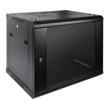 Imagem de RackPath Gabinete de servidor de parede profissional 9U, gabinete de rack de rede, 2 ventiladores silenciosos, porta de vidro com trava, preto
