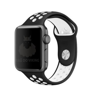 Imagem de Pulseira Furos Compatível Apple Watch - Baú do Viking, Preto/Branco, 3