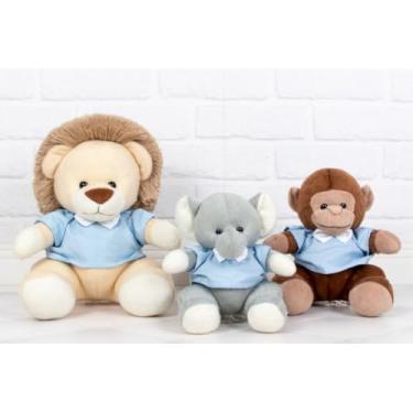 Imagem de Trio Safári Misto Pelúcia P/Nichos Leão, Macaco E Elefante. (AZUL CLARO - LISO)