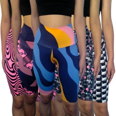 Imagem de Kit 5 Bermudas Femininas Justas Cós Cintura Alta Estampas Sortidas Sup