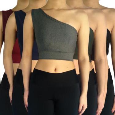 Imagem de Kit 5 Tops Femininos Cropped Regata Um Ombro Mula Manca Lisos Cores So