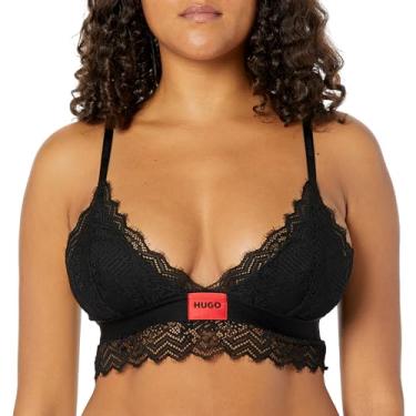 Imagem de HUGO Sutiã feminino triângulo acolchoado de renda em padrão geométrico, Preto Stormy, G