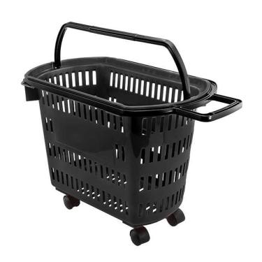 Imagem de Cesta de Compras com Rodinhas 30 Litros Preta D-300 - Dellaplast