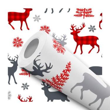 Imagem de Papel de Parede Adesivo Rena Natal Vermelho Cinza Moderno Quarto  - Si