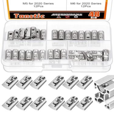 Imagem de Tanstic 48 peças de porcas em T com porcas elásticas de rolo de mola esférica para trilho de perfil de extrusão de alumínio da série 2020