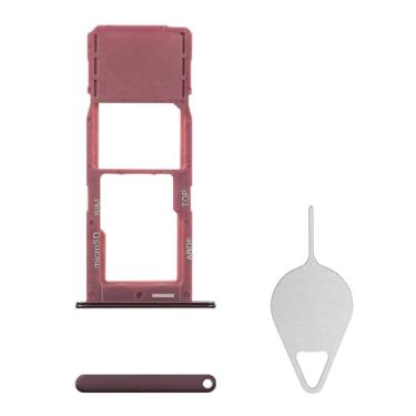 Imagem de BESJMYT Substituição da bandeja do cartão SIM para Samsung Galaxy A24 (versão SIM único) Adaptador de suporte de slot de bandeja de cartão vermelho escuro com ejetor de agulha para A24 SM-A245F