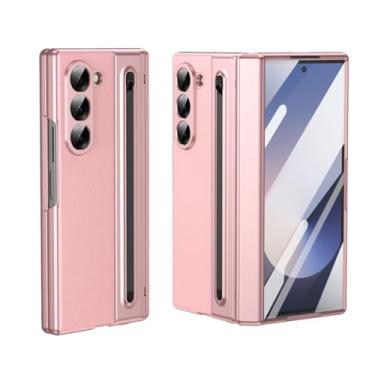 Imagem de CMYFUTNG Capa para Samsung Galaxy Z Fold 6 com caneta de escrita compacta integrada, textura de couro, proteção de dobradiça, carregamento sem fio, capa de telefone fina S Pen rosa 23-Z Fold6-03