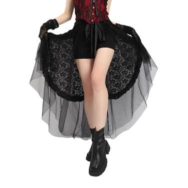 Imagem de FURPHI Saia feminina steampunk tule, preto, gótico, tutu, baile, com cordão, acessório para fantasia de Halloween, Preto, One Size