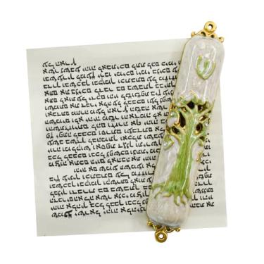 Imagem de MrMrKura Mezuzá com rolagem para porta, capa mezuzá de bênção de liga de zinco e esmalte para porta, mezuzha pintado colorido kosher para presentes judaicos/decoração judaica, Natal (verde)