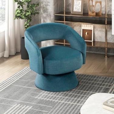 Imagem de Lexicon Cadeira giratória de 360 graus, cadeira redonda moderna e confortável de veludo, costas abertas, almofadas de espuma de pelúcia, base giratória de metal para sala de estar/quarto/escritório