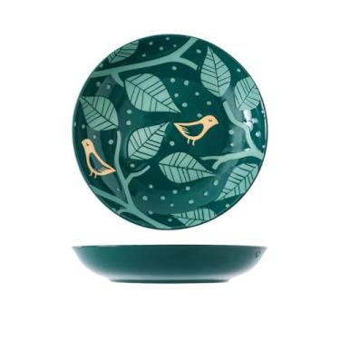 Imagem de Utensílios de mesa de cerâmica de 20 polegadas pintados à mão em estilo japonês, pratos de dim sum, pratos domésticos, pratos redondos - pratos de arroz de 20 cm - verde magpie