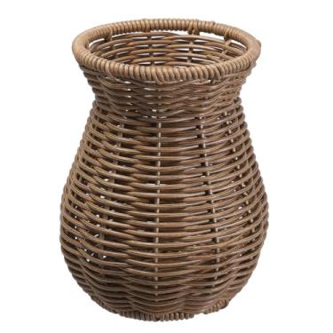 Imagem de Cabilock Vaso decorativo rústico de vime, vaso de flores estilo pastoral para decoração de casa, plástico marrom escuro e mesa de ferro, 14 x 12 x 12 cm