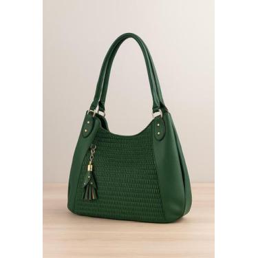 Imagem de Bolsa Feminina Grande Preta Alça Longa Ombro e Mão Textura Chique Luxo