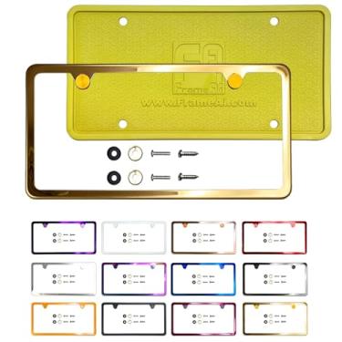 Imagem de Protetor traseiro de silicone dois furos moldura fina para placa de licença espelho dourado galvanoplastia cromada ajuste universal parafuso de alumínio tampa tampa, aço inoxidável T304, à prova de ferrugem à prova de intempéries (quantidade: 1 moldura)