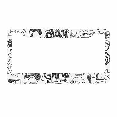 Imagem de Nicokee Moldura decorativa para placa de licença de videogame, estilo esboço, monocromático, design de jogos, dispositivo de monitor de corrida, dispositivo para adolescentes dos anos 90, capa de