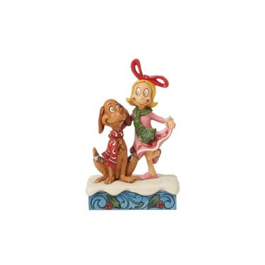 Imagem de Enesco Estatueta Dr. Seuss Grinch de Jim Shore Cindy Lou e Max usando cachecóis, estatuetas de Natal colecionáveis feitas à mão, estátua de escultura, decoração de casa, 14 cm, multicolorido