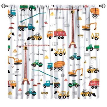 Imagem de Cortinas de caminhão de construção para crianças, meninos, desenhos animados, máquinas de trator, escavadeira, carro, impressão, cortinas de janela para quarto, sala de estar, 106,7 x 114,3 cm (sem