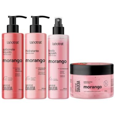 Imagem de Kit Banho Premium Labotrat Morango Completo 4 Produtos C/ Body Splash 