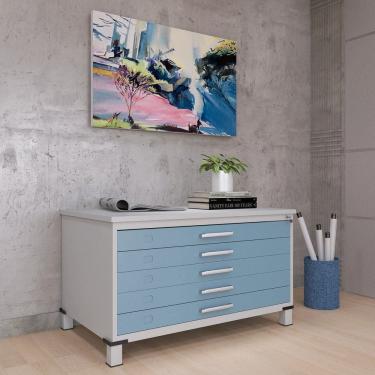 Imagem de Mapoteca Mont 5 Gavetas 71,3cm X 120,4cm Aço Cinza/Azul Delrei