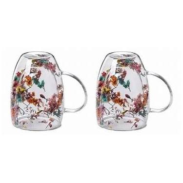 Imagem de Caneca Premium de Vidro Parede Dupla com Flores Secas - 350ml, Borossilicato, Isolada, Artesanal e Elegante para Café, Chá ou Bebidas - Presente com Alça (1 Unidade, Cores Sortidas)