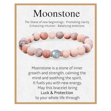 Imagem de Seyaa Pulseira de pedra da lua New Beginnings, pulseira de cristal de pedra natural, presentes de graduação/aniversário para mulheres adolescentes com cartão de citação, One Size, Pedra, Sem Pedra