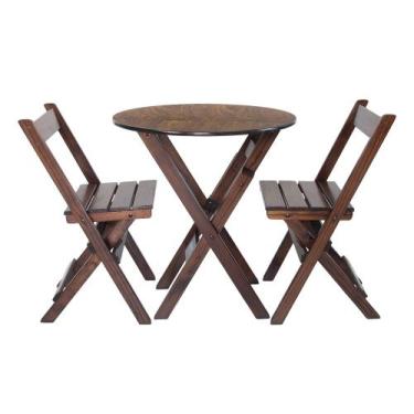 Imagem de Mesa Redonda Madeira 68cm Diametro Dobravel com 2 Cadeiras Imbuia / Li
