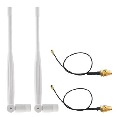 Imagem de Kaunosta Antena Bluetooth WiFi 2,4 GHz 3dBi dobrável RP-SMA + cabo de extensão fêmea IPX para RP-SMA de 17 cm para roteador de rede/adaptador USB/Reapter/extensão de placa PCl de rede/câmera de