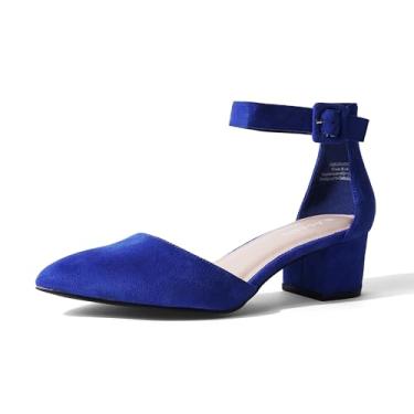 Imagem de J. Adams Krista Sandália de salto, bico fechado salto baixo para mulheres, ajuste largo para meninas adolescentes, salto curto casual de negócios, bico fechado, Azul, 36