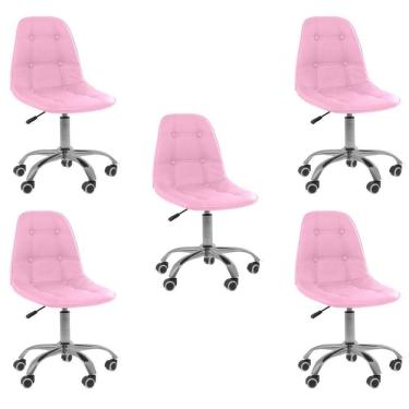 Imagem de Kit 5 Cadeiras Office Eiffel Botonê Ajustável Base Giratória Rosa 5