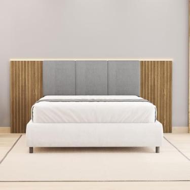 Imagem de Cabeceira de Casal Arendel 2,68m Ripado Tecido Linho com LED Nature/Cinza G98 - Gran Belo