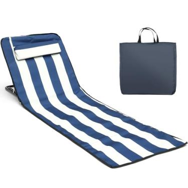 Imagem de LCZNXJJY Cadeira lounge, poltrona reclinável para banhos de sol com 5 posições ajustáveis, cadeira dobrável de tecido Oxford, espreguiçadeira de pátio portátil, tapete de praia leve para praia, sol