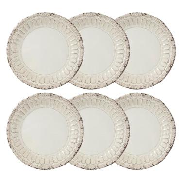 Imagem de UP Conjunto de pratos de jantar de melamina Chateau, pratos redondos com borda frisada para prato principal, macarrão e salada, livre de BPA, pode ser lavado na lava-louças, areia, 28 cm, conjunto de