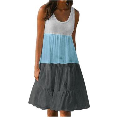 Imagem de Vestido de praia feminino, moda, férias, verão, emenda, estampa, sem m