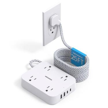 Imagem de Cabo de extensão HANYCONY de 25 pés com 4 tomadas e 4 portas USB lista