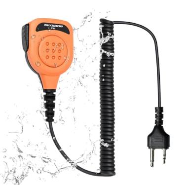 Imagem de SVXSODA Microfone de alto-falante resistente com cancelamento de ruído para rádios GMRS compatível com modelos Midland, clipe giratório, áudio aprimorado, botão PTT (laranja amarelo)