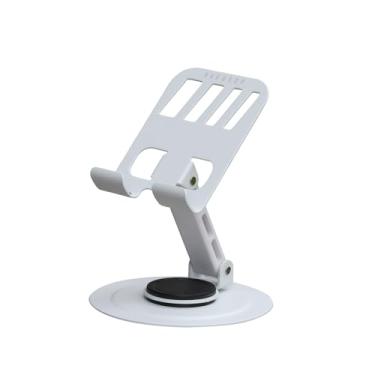 Imagem de NAKUXOP Suporte de telefone ajustável para mesa, suporte de metal de rotação de 360° com aderência antiderrapante, serve para telefones e tablets de 4 a 10 polegadas, base de acabamento de grão de