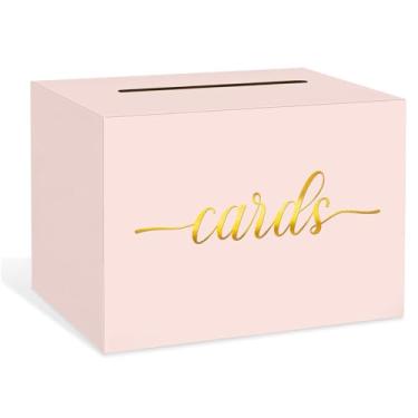 Imagem de LIKAJON 1 pacote com caixa de cartão rosa blush e dourado para festas, cartões de presente para aniversário, chá de noiva ou chá de bebê, casamento, aposentadoria, formatura, bilhete de sorteio