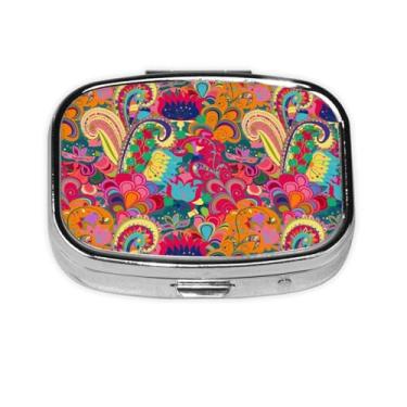 Imagem de KOSUES 60s 70s flores hippie sinal amor símbolo metal ferro chapeamento quadrado caixa de comprimidos 2 compartimentos medicina pílula caixa mini medicina vitamina pílulas caixa de armazenamento