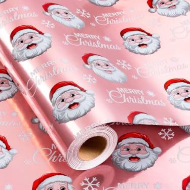 Imagem de MAYPLUSS Rolo de papel de embrulho rosa de Natal - 43 cm x 85 m - Papel de embrulho de presente de Papai Noel com floco de neve reversível HO para crianças, férias, ano novo