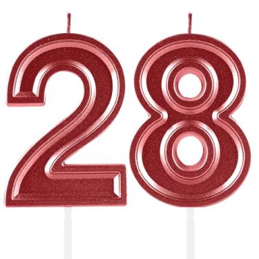 Imagem de Velas de aniversário de 28 anos, numerais vermelhos, 28, enfeite de bolo, decoração para meninas e meninos, tema de aniversário, festa de casamento, artigos para celebração
