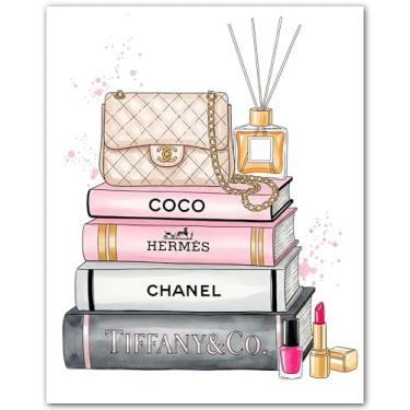 Imagem de ZUKIY Glam Fashion Beauty Trio - Arte de parede de perfume para quarto - Pôster de salto alto - Impressões de maquiagem para decoração de parede - Decoração de quarto feminino chique para mulheres