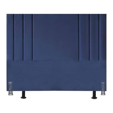 Imagem de Cabeceira 195 Cm Suede Moderna King Clássica Cama Box Frame Azul Marinho