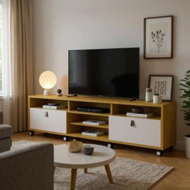 Imagem de Rack TV Gênova 65 Polegadas 2 Gavetas 8 Rodízios Cromados - Carmolar, 